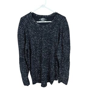 BKC Black and White Speckled Textured Moto Pullover Long Sleeve Streetwear Shirt